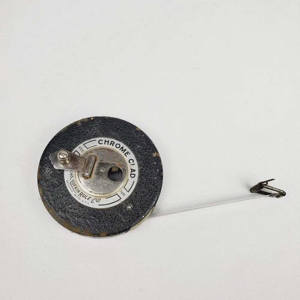 Vintage Lufkin Rule Co. Chrome Clad Leader 50 Foot Steel Tape Measure WORKING